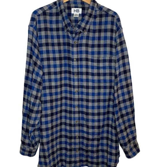 HB Men's Shirt Mens 2x Tall Button Down Buffalo Check Chest Pocket Soft Cotton - Picture 1 of 7